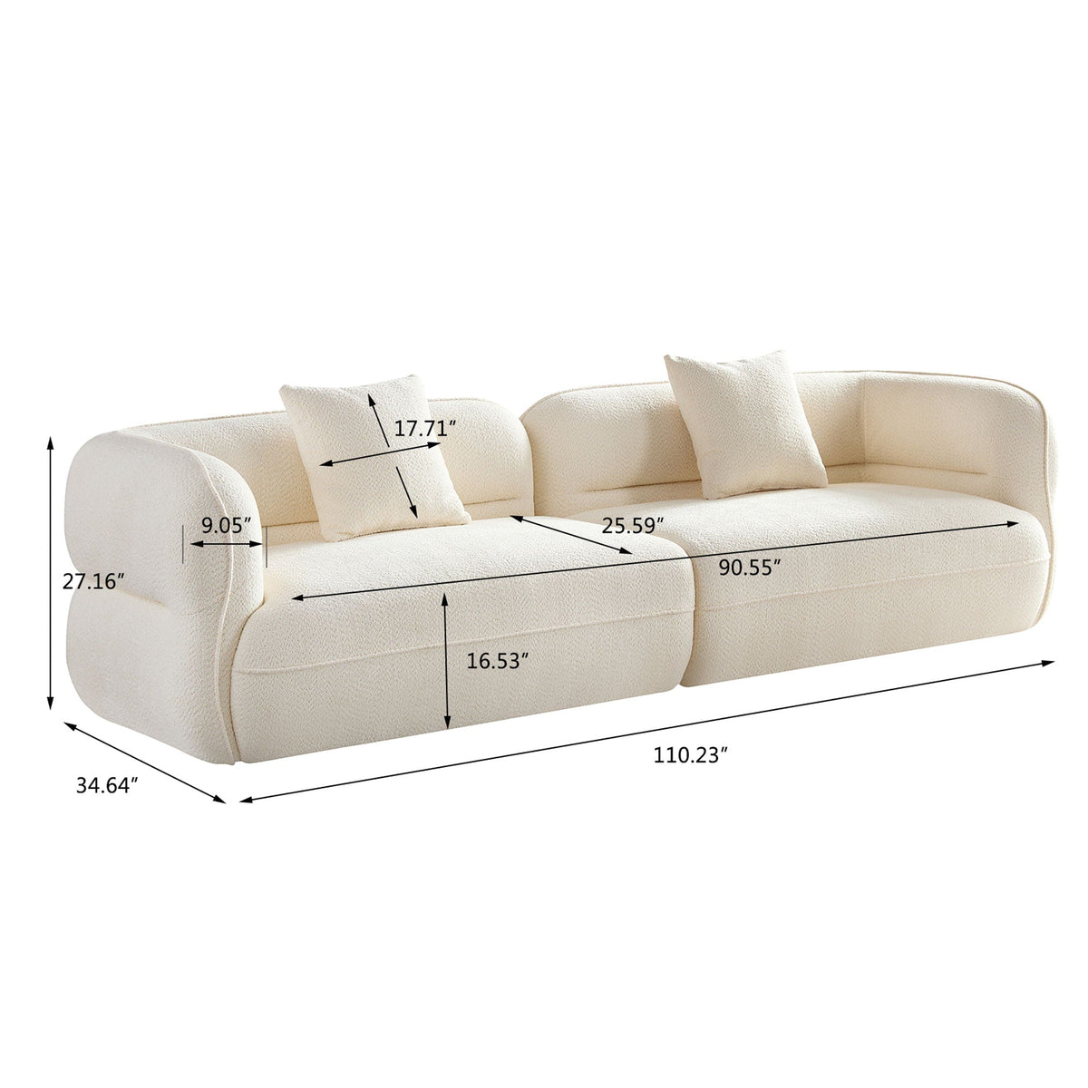 Sectional Sofa with Durable Fabric and Solid Wood Frame - Dark Brown or White