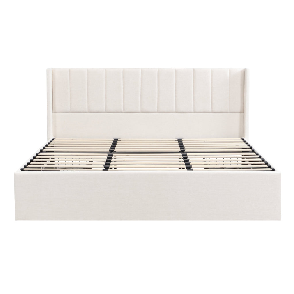 Large-Capacity Upholstered Storage Bed with Drawers - Light Beige