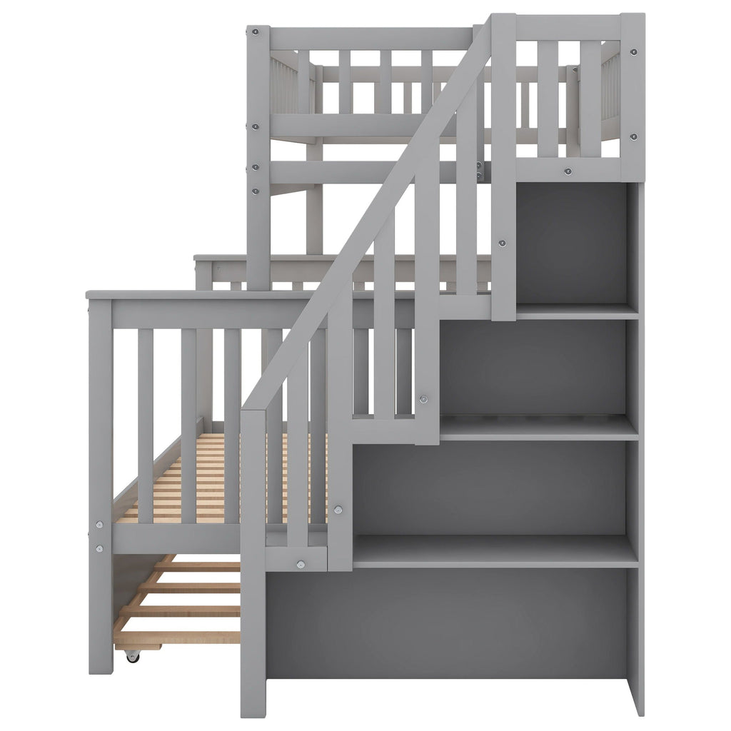 Bunk Bed with Staircase and Storage Options - Dark Gray or White