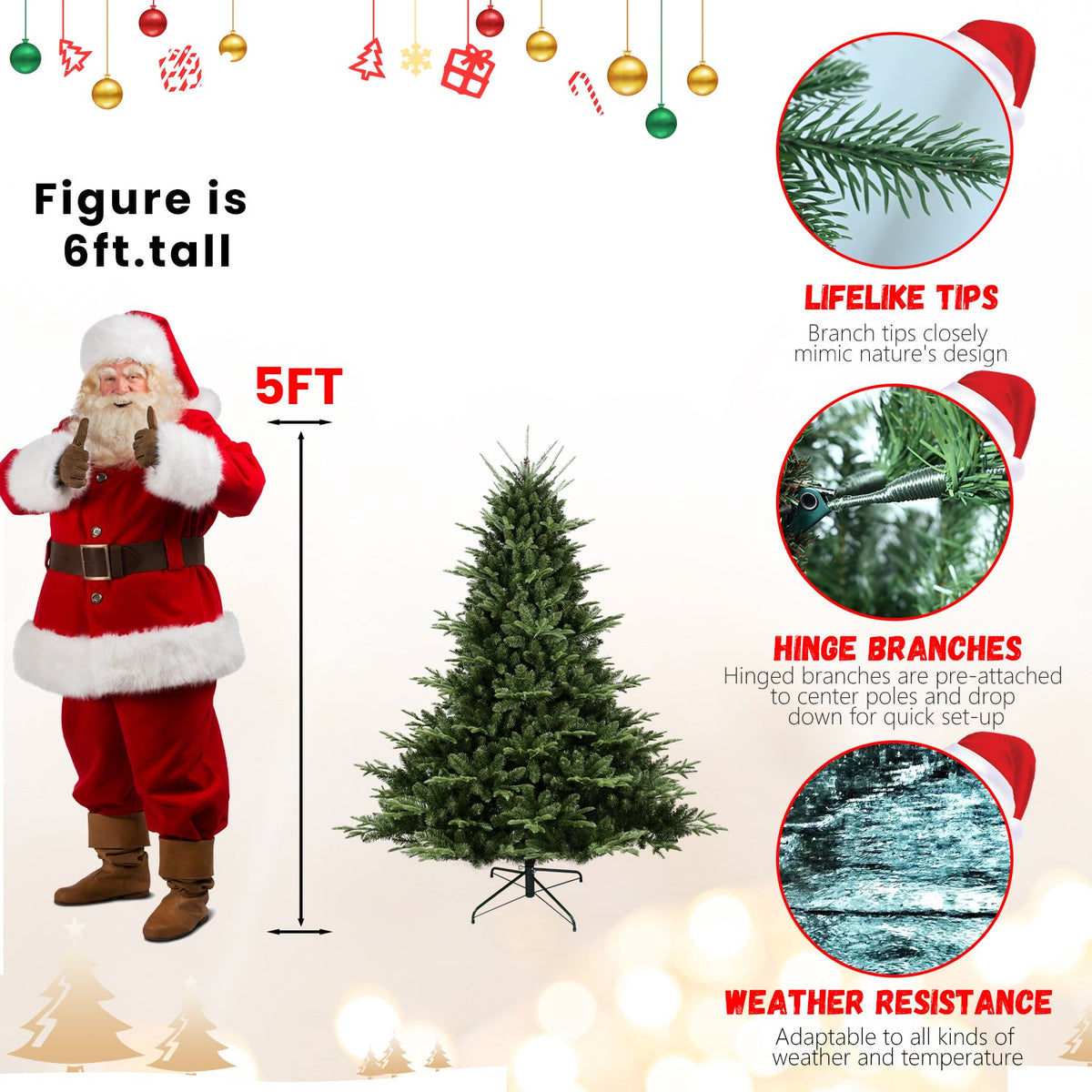 Full-Shaped 7FT Christmas Tree with 2257 Tips and Hinged Structure