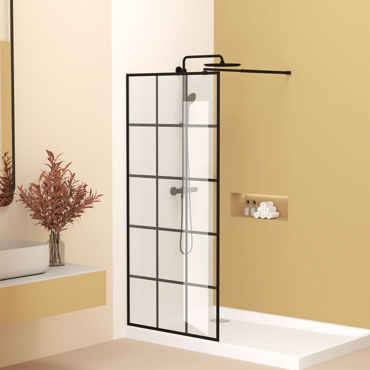 Framed Glass Shower Screen with Tempered Safety Glass - Matte Black