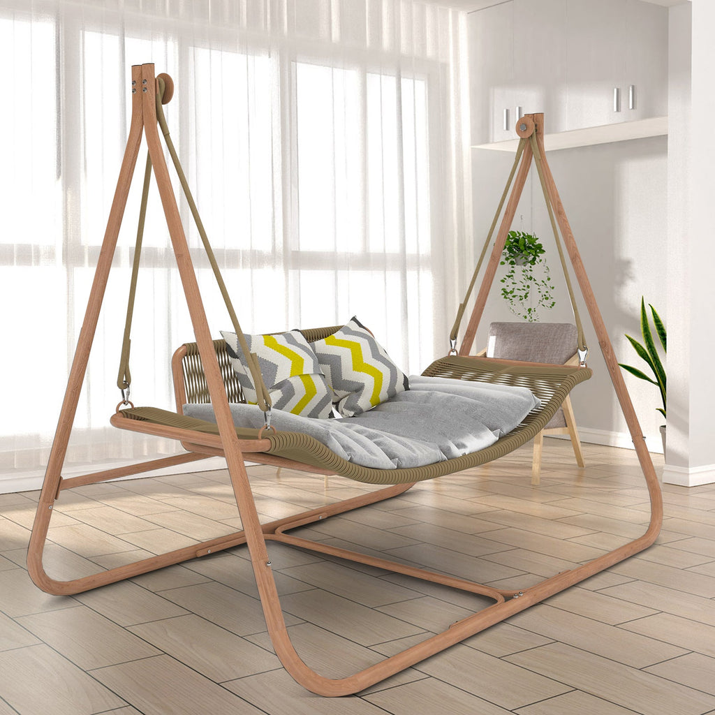 Freestanding Double Egg Swing Chair with Stand - Metal Patio Seating