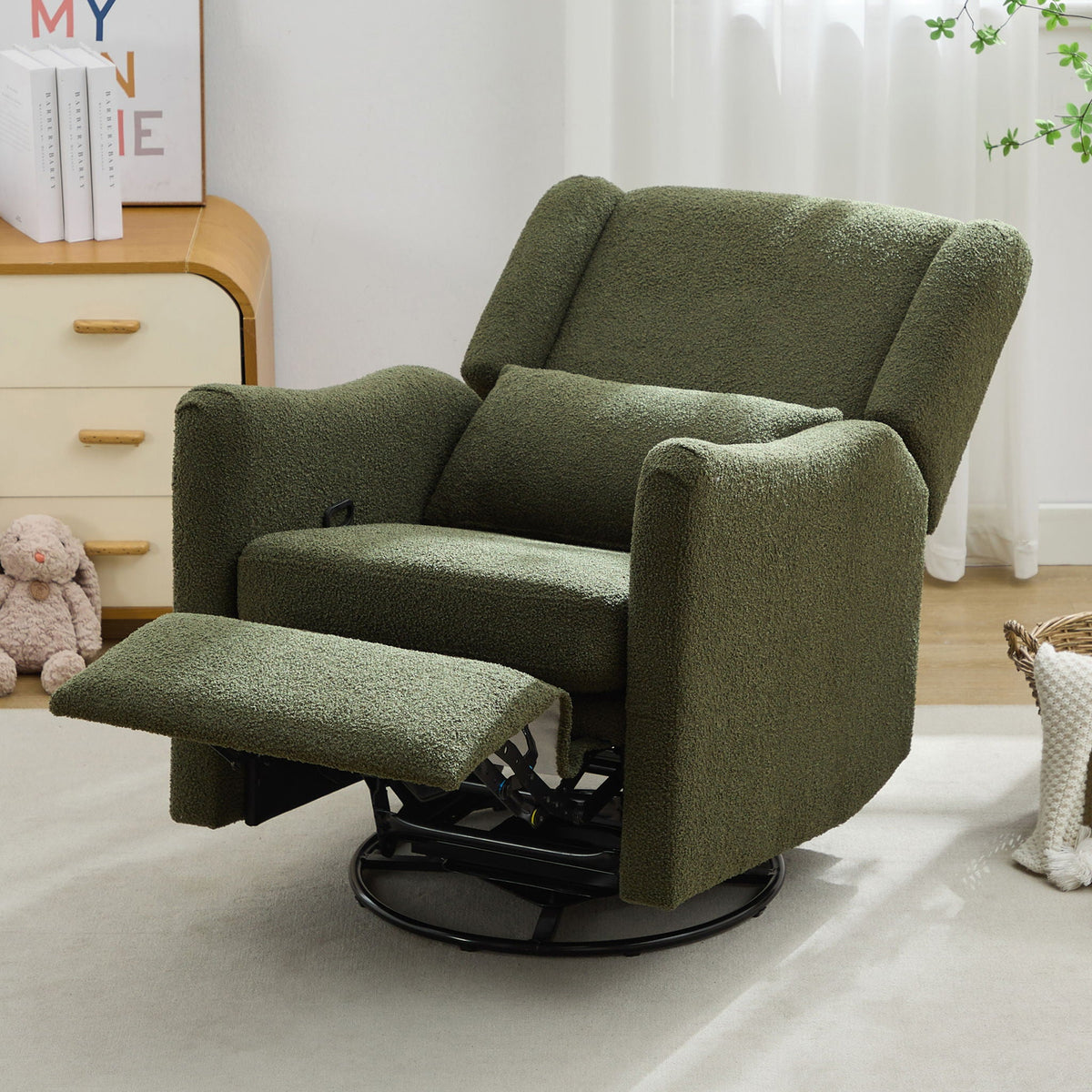 Wide Wingback Swivel Glider Rocker Recliner Chair with 360-Degree Swivel - Dark Green or Beige