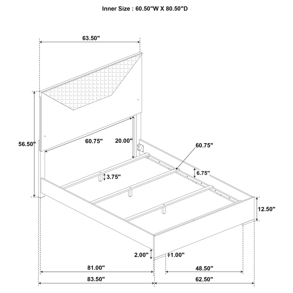 Pierce Panel Bed with LED Headboard - High Gloss Finish - White or Dark Gray