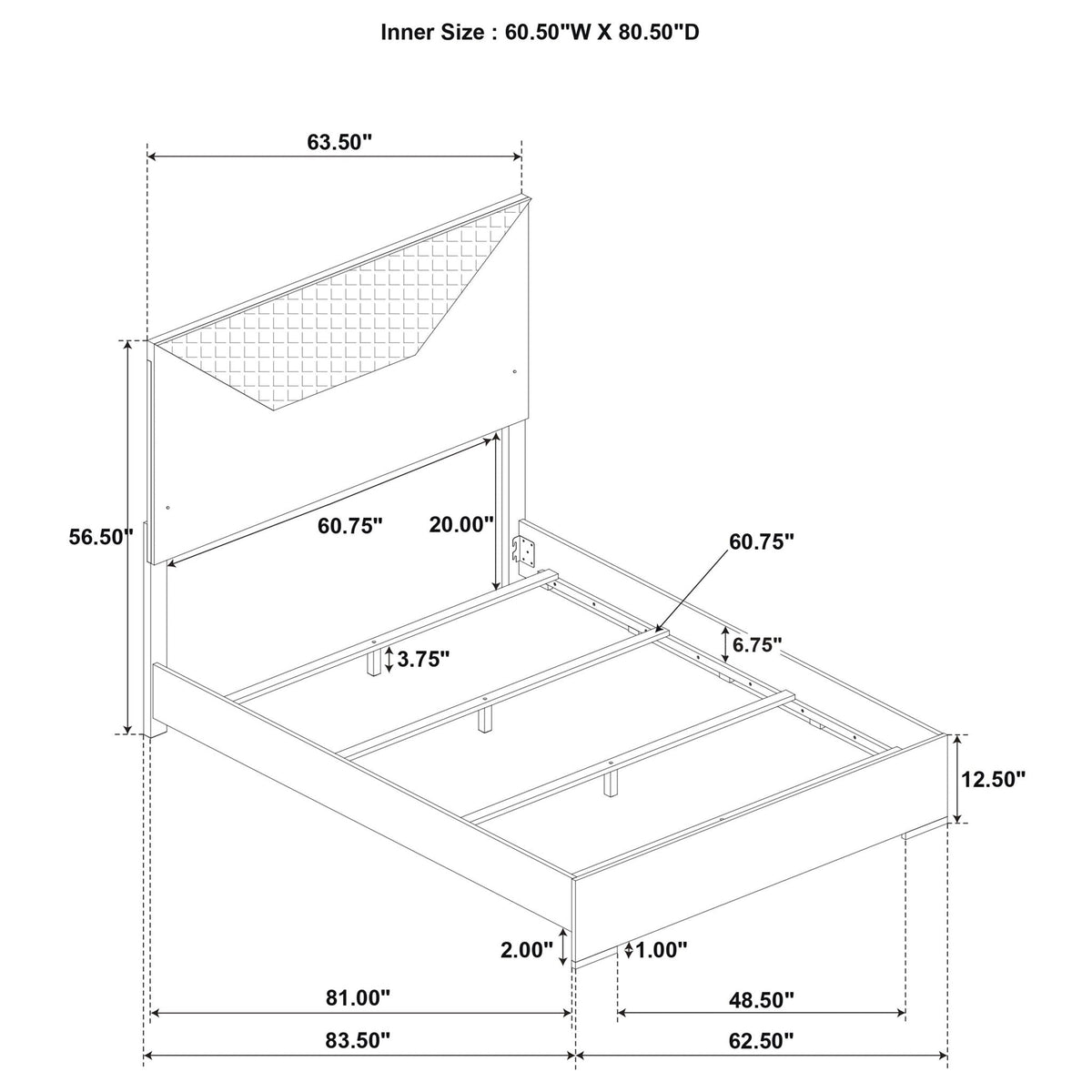 Pierce Panel Bed with LED Headboard - High Gloss Finish - White or Dark Gray