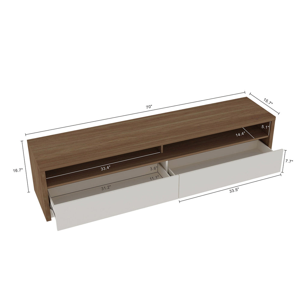 Modern 70" TV Stand with Full Extension Drawers - White or Light Brown