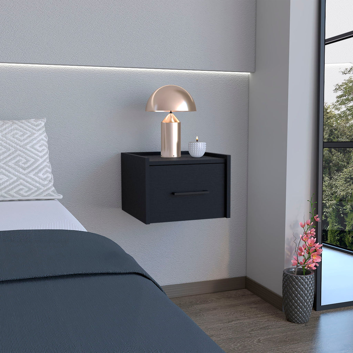 Floating Nightstand with Handy Drawer - Black