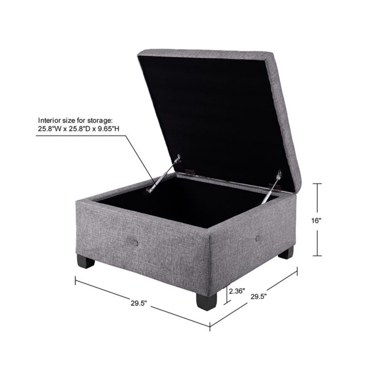 Aspen Ottoman Soft Close Storage with Upholstered Finish - Light Brown, Dark Gray, Blue