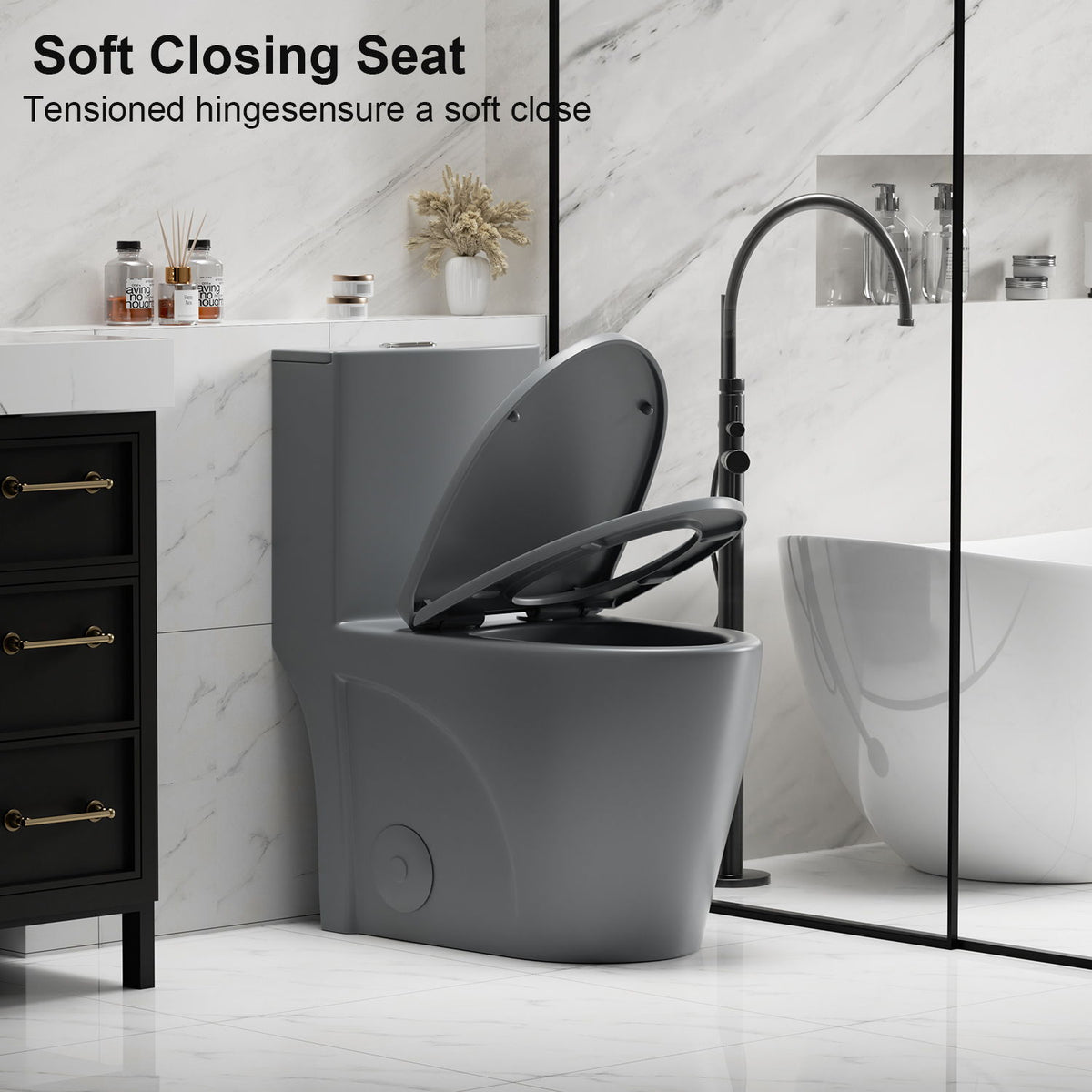 1 Piece Toilet with Tornado Flush and Dual Flush - ADA Height Chair - Gray, Pink, or Black