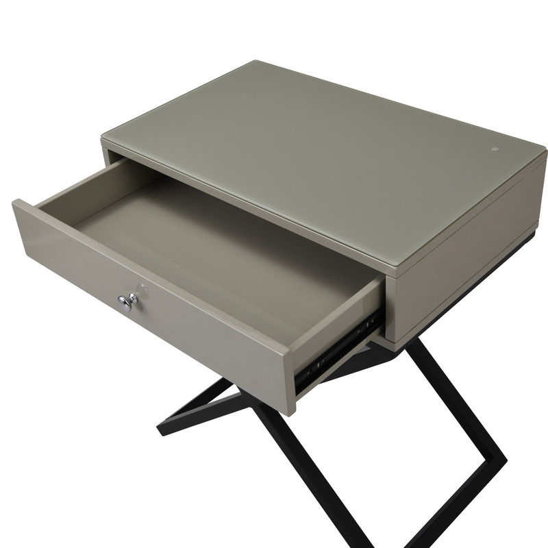 Koda End Side Table Nightstand with Drawer and Cross Base