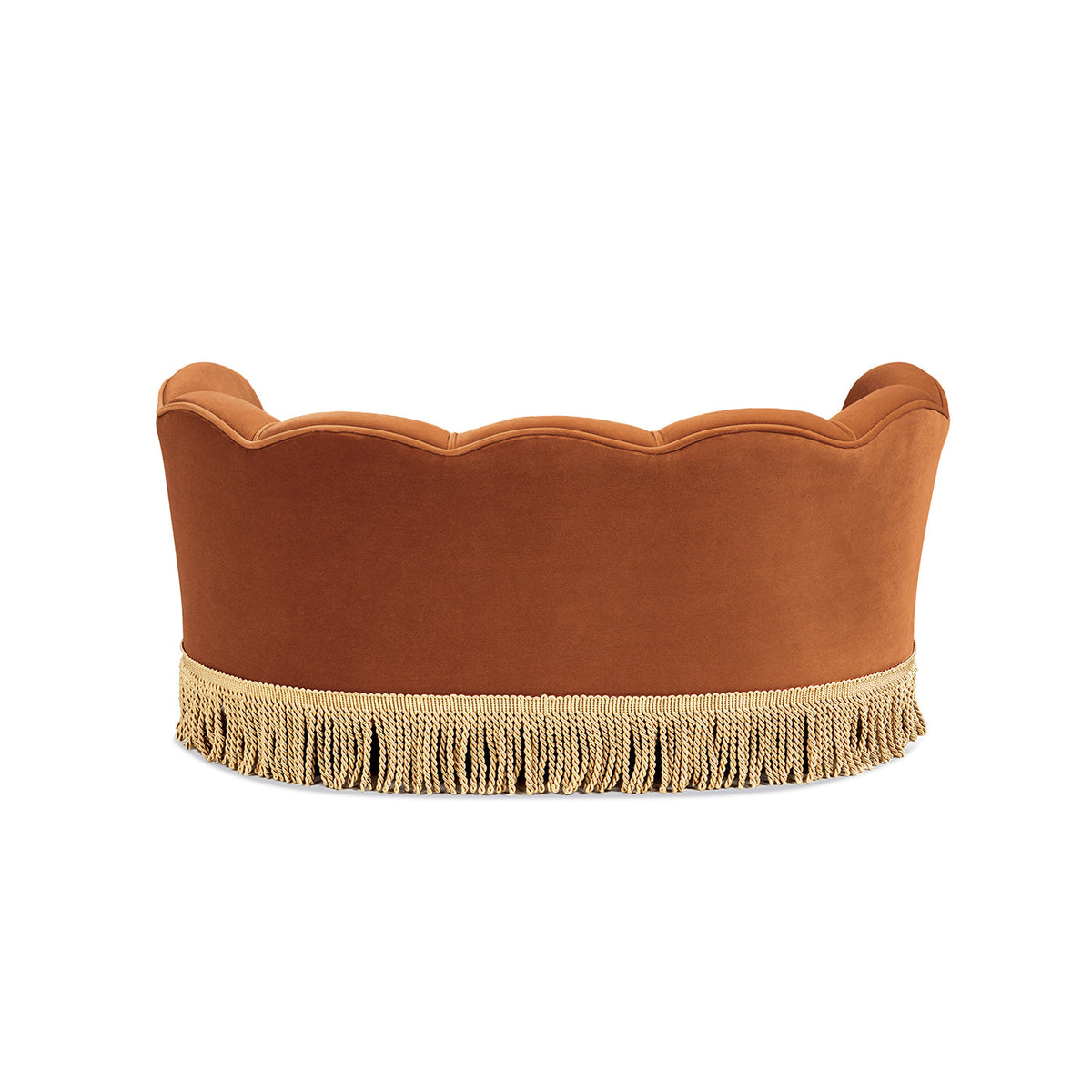 Clara Scalloped Pet Sofa Bed with Velvet Upholstery - Medium, Burnt
