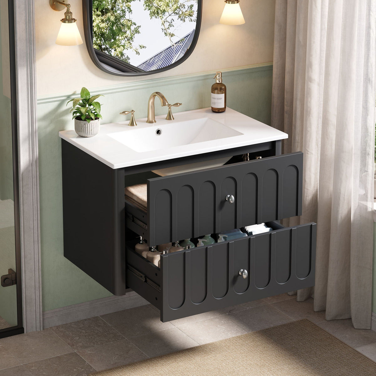 Floating Bathroom Vanity with Soft Close Drawer Slides – White or Black