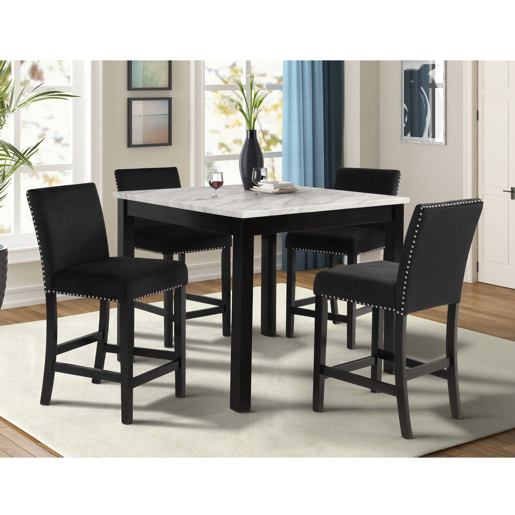 Modern 5 Piece Counter Height Dining Set with Tufted Nail Head Chairs - Black