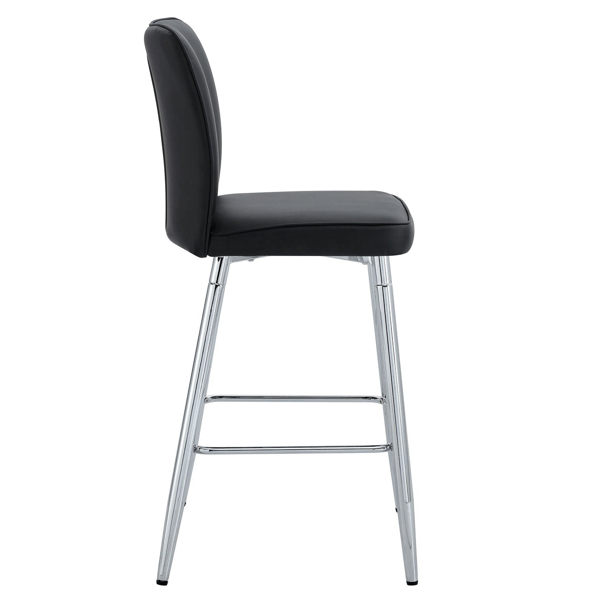 Modern Bar Chair Set with Streamlined Backrest and Metal Legs - Black/Silver