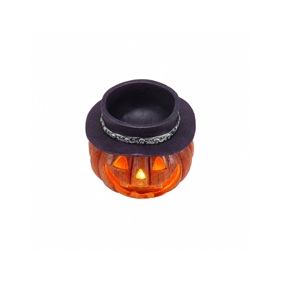 Halloween Pumpkin Candy Bowl with Witch Hat - Resin Halloween Decor