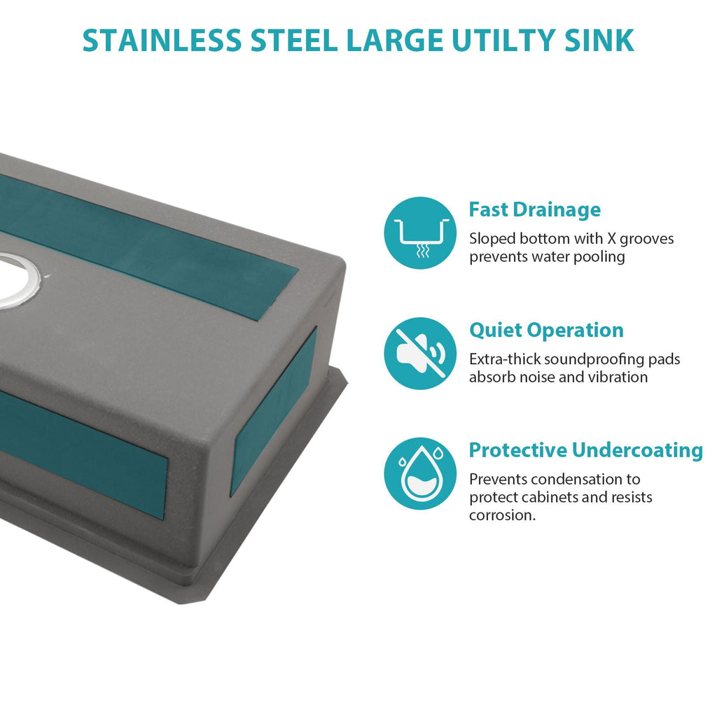 Gray Undermount Steel Kitchen Sink with Deep Single Bowl Basin