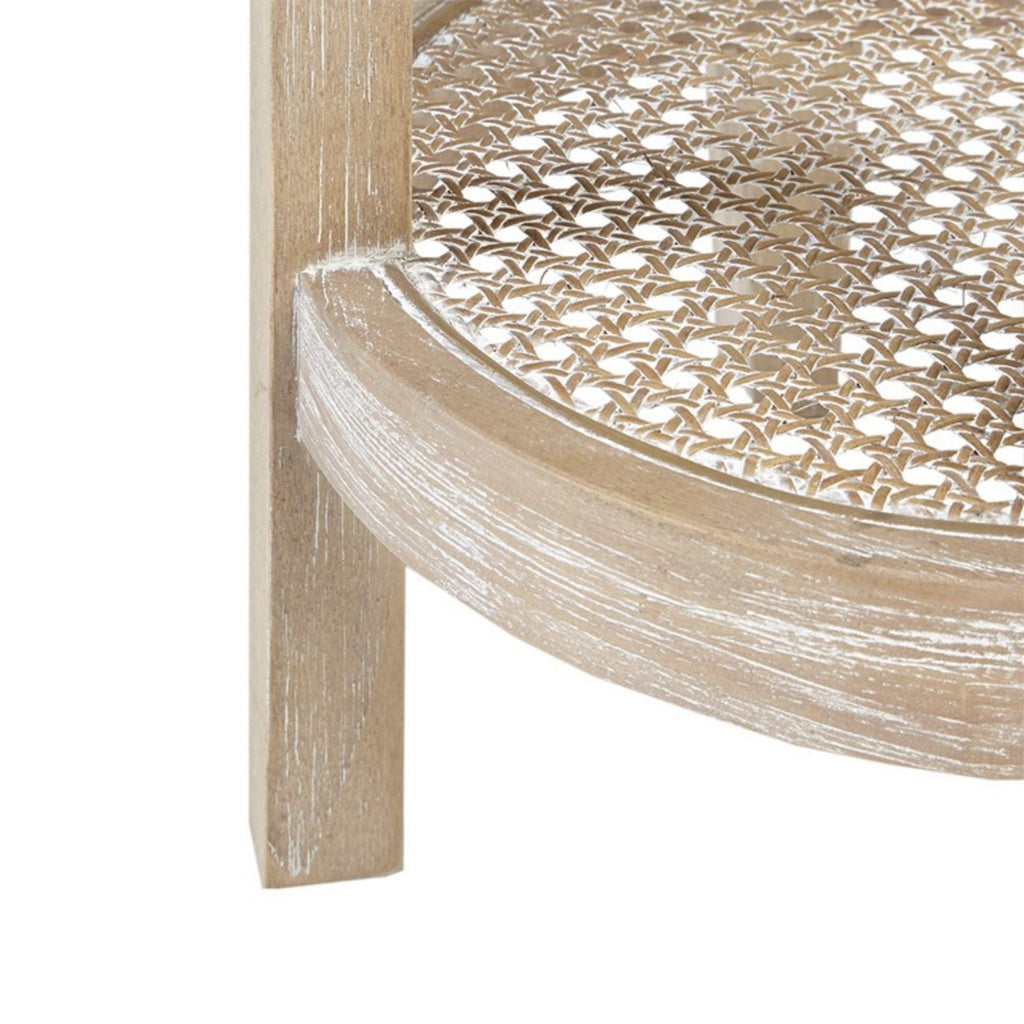 Reclaimed Wheat Round Accent Table with Rattan Cane Shelf