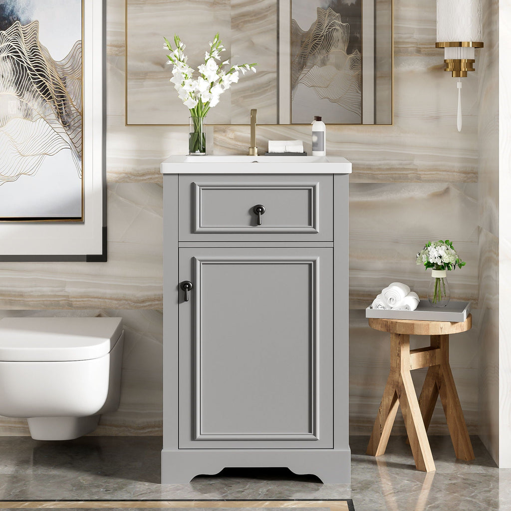 Elegant Bathroom Vanity with Ceramic Sink and Soft-Close Door - Multiple Colors