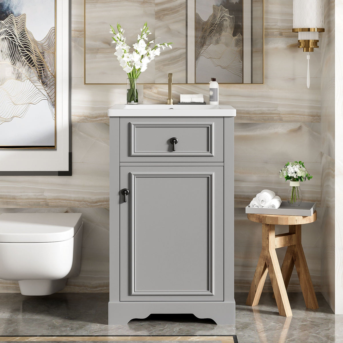 Elegant Bathroom Vanity with Ceramic Sink and Soft-Close Door - Multiple Colors