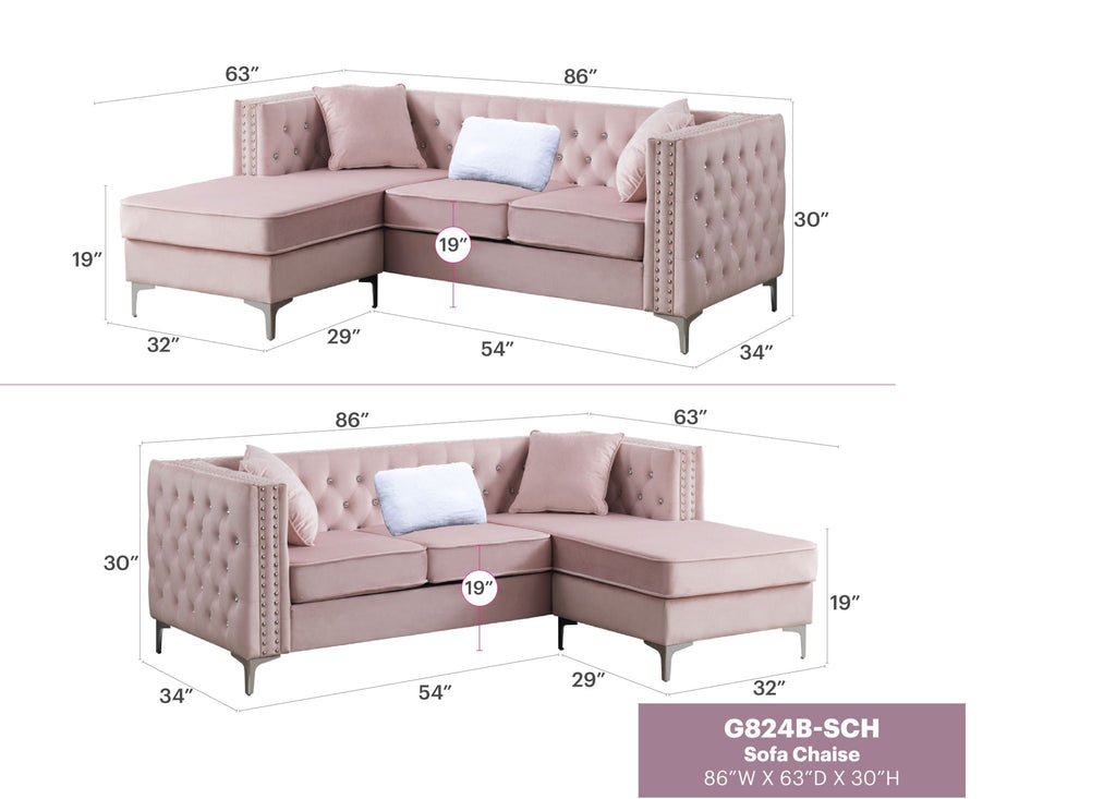 Sofa Chaise with Faux Jewel Tufting - Multiple Colors