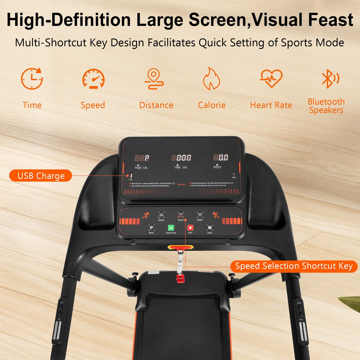 2.5Hp Quiet Folding Treadmill with Heart Rate Sensor - Black