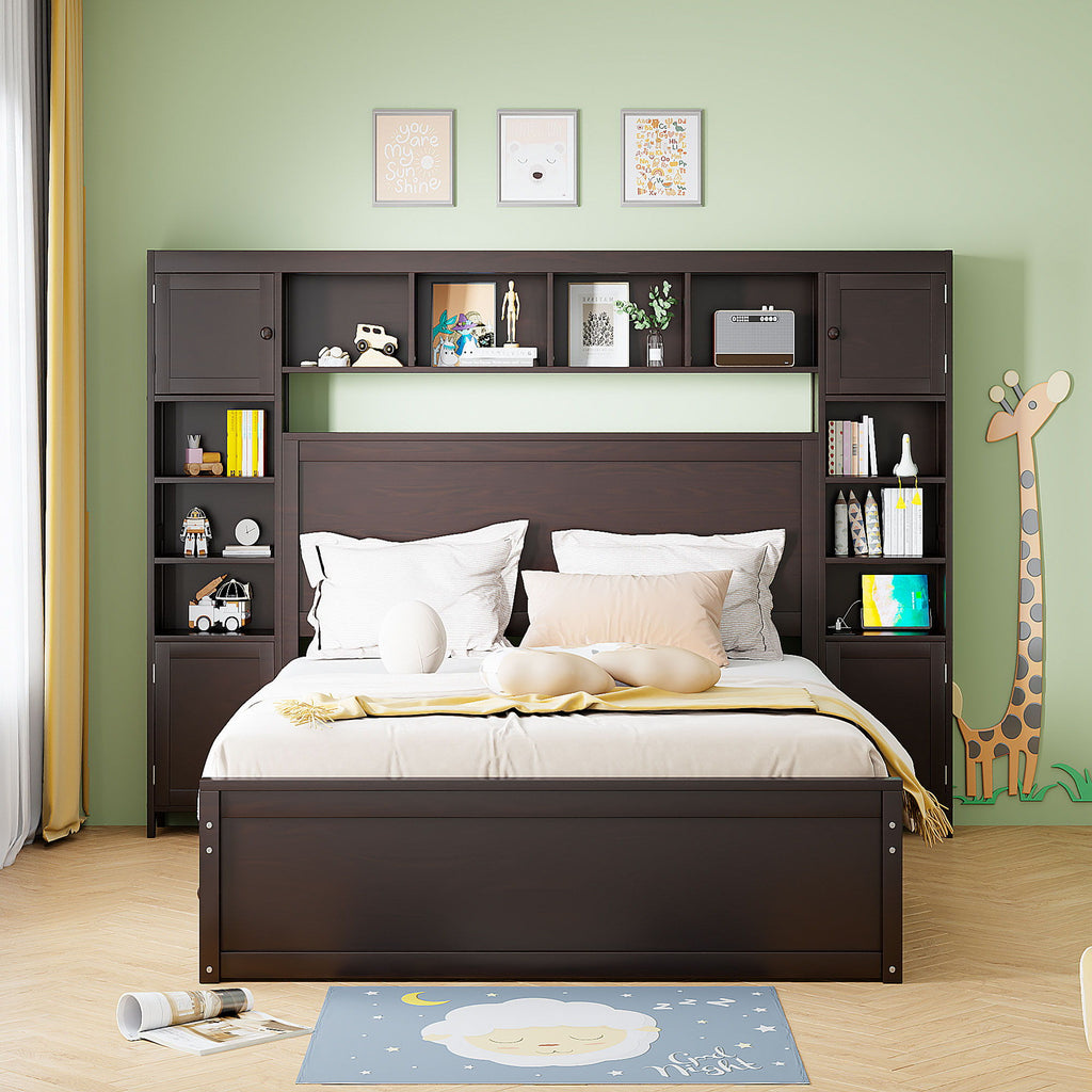 Queen Cabinet Bed with Storage, Drawers, and Charging Outlets - Multiple Colors