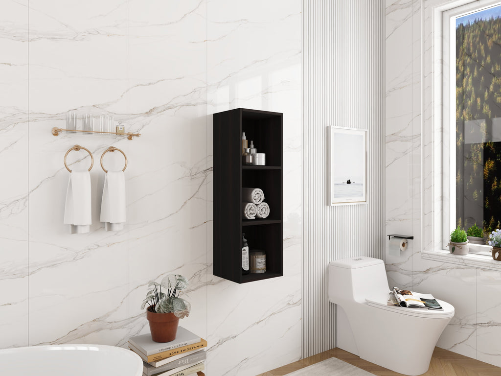 12 Inch Wall Mounted Storage Shelves with Plywood Construction - Dark Oak