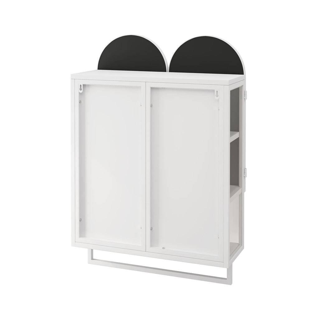 Double Arched Mirror Wall Cabinet with Adjustable Shelves and Towel Rack - Black or White
