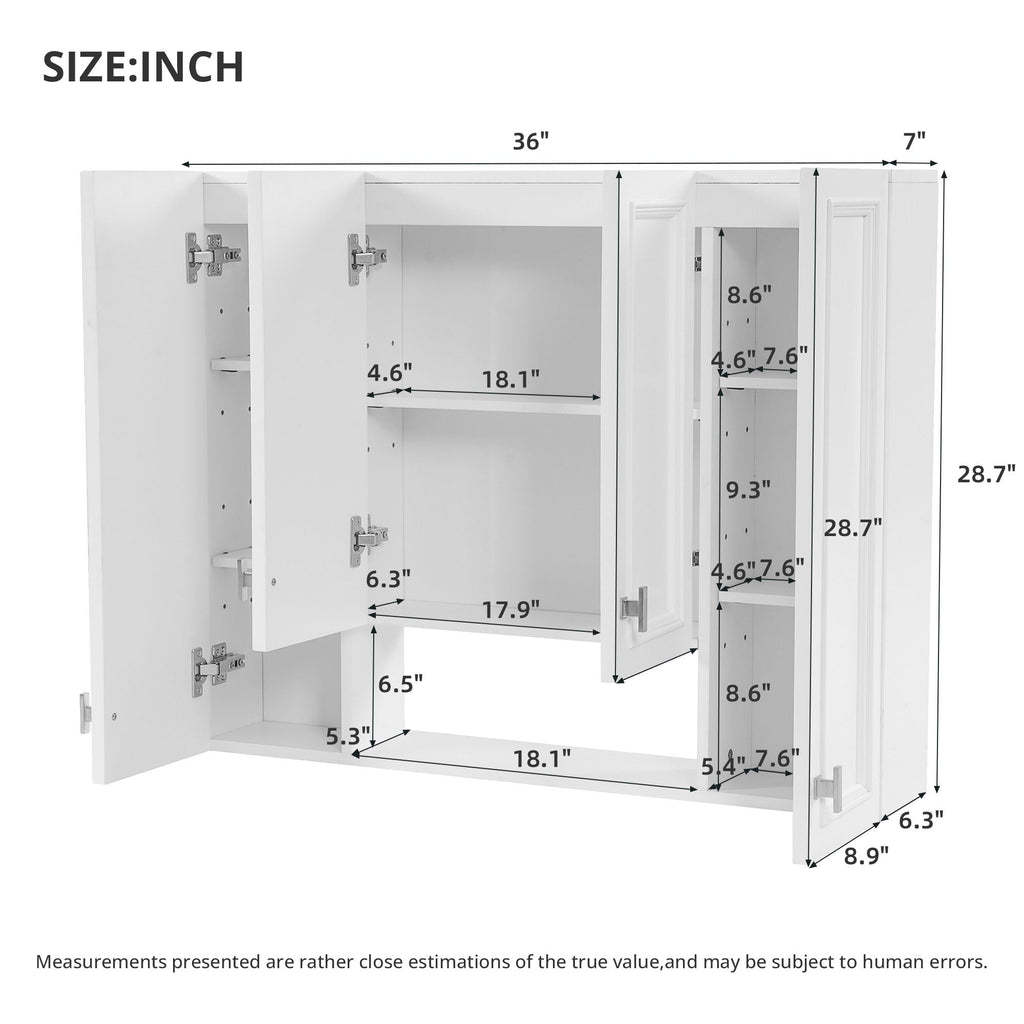Wall Mounted Bathroom Cabinet With 5 Adjustable Shelves and Soft-Closing Hinges - Gray or Black