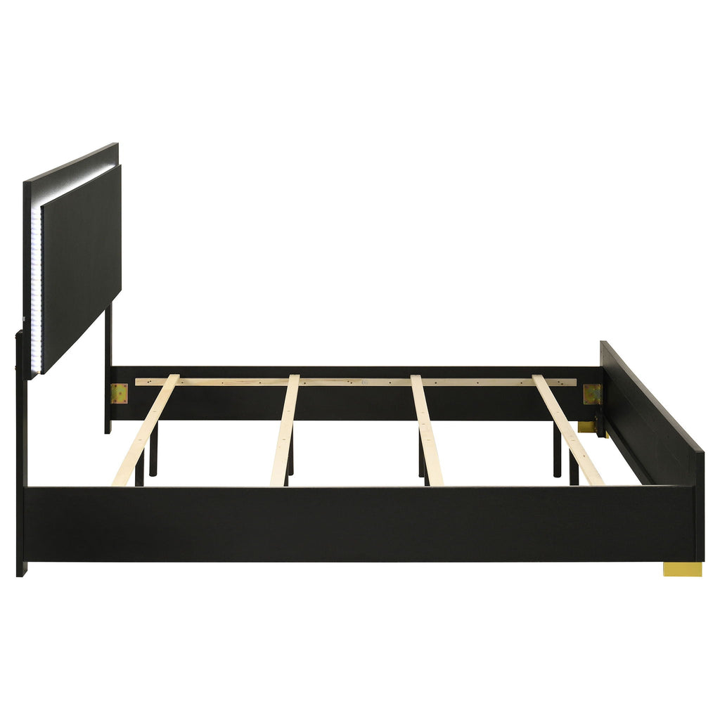 Marceline Wood Eastern King LED Panel Bed Black