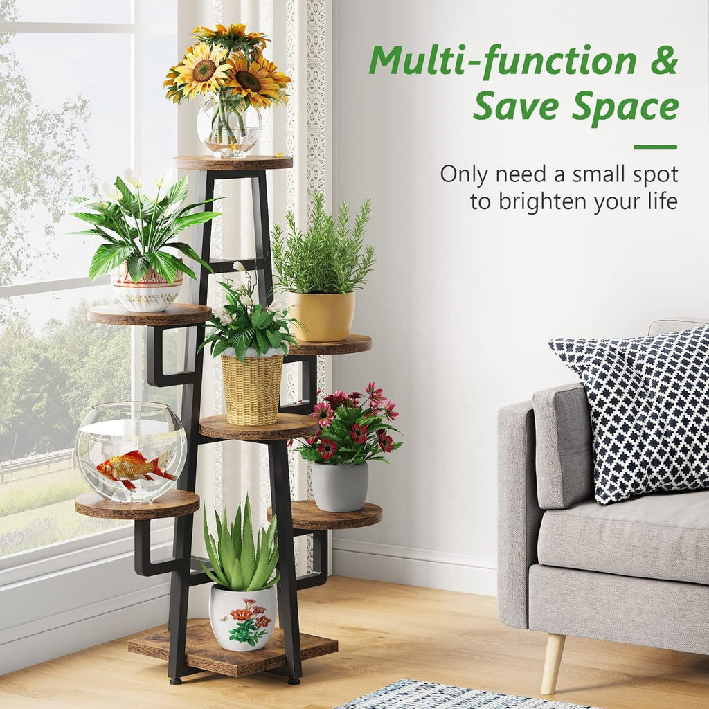 7 Tier Corner Plant Shelf with High Low Design - Dark Brown or White