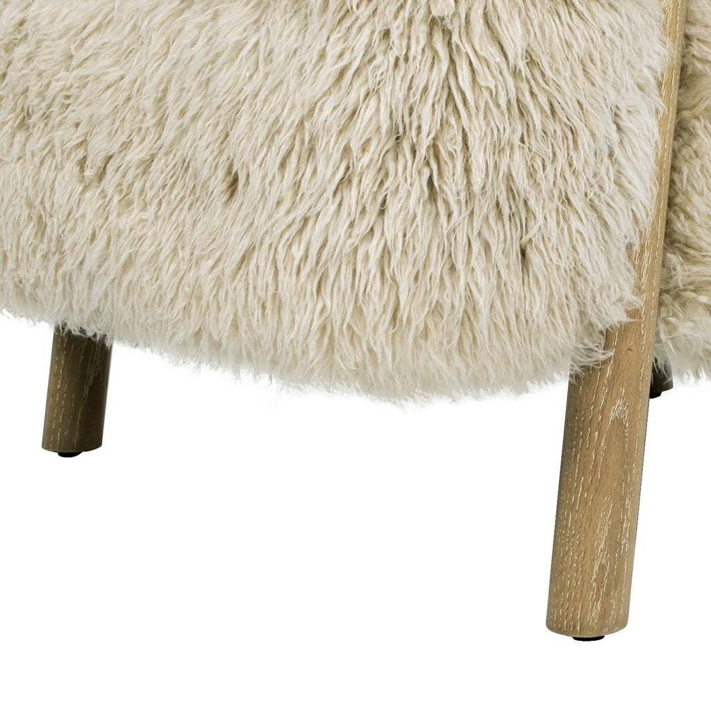 Rustic Oak Sheepskin Upholstered Arm Chair with Ergonomic Comfort - Taupe Beige