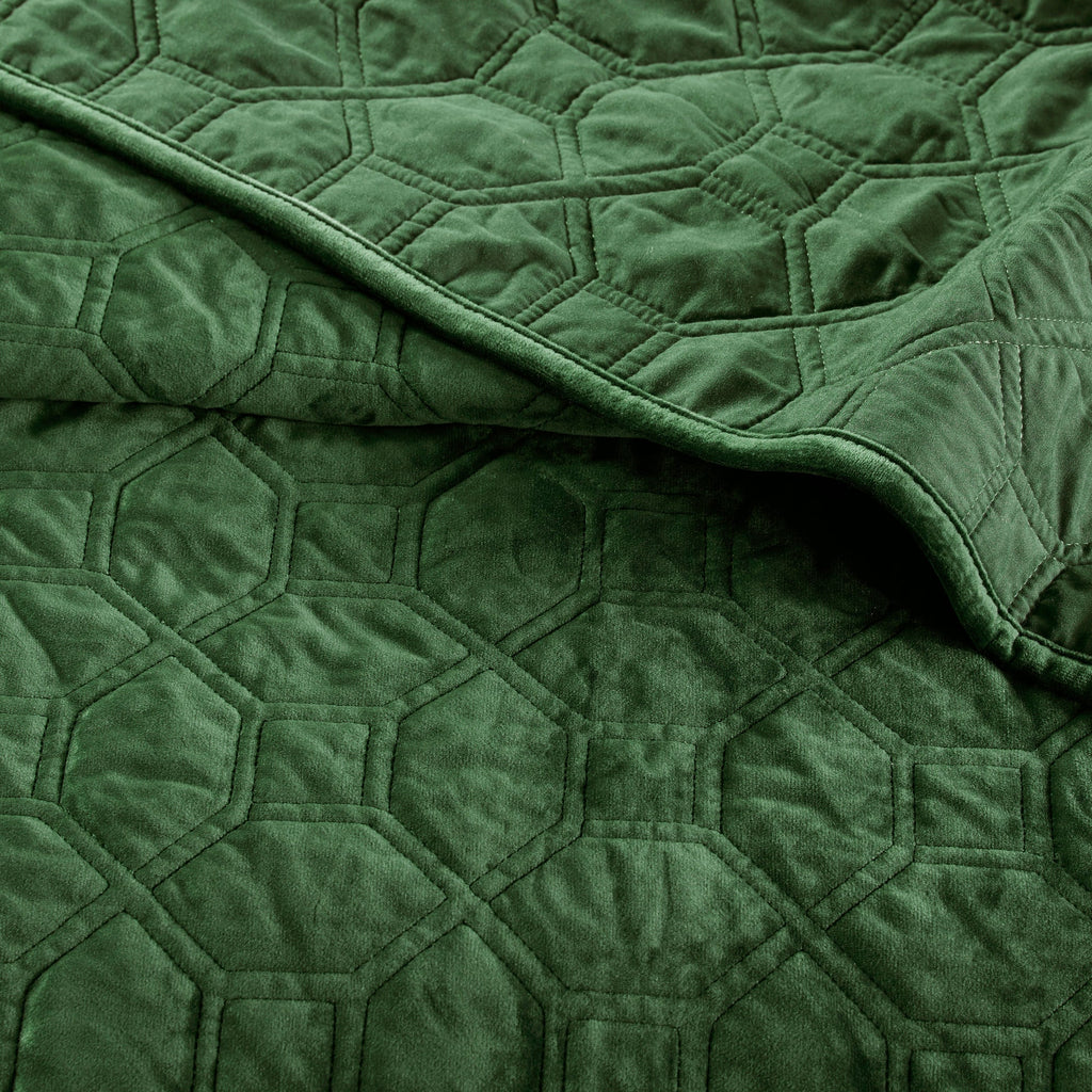 Green 3 Piece Velvet Quilt Set with Antimicrobial Finish