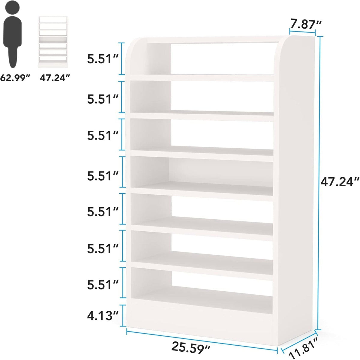 8 Tier Tall Shoe Rack with Ventilated Design - White