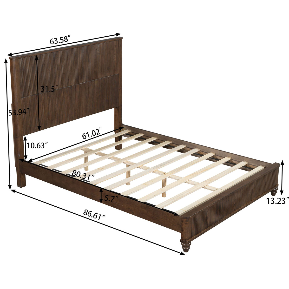 Platform Bed Frame with Tall Headboard - Solid Wood, Queen & King Sizes
