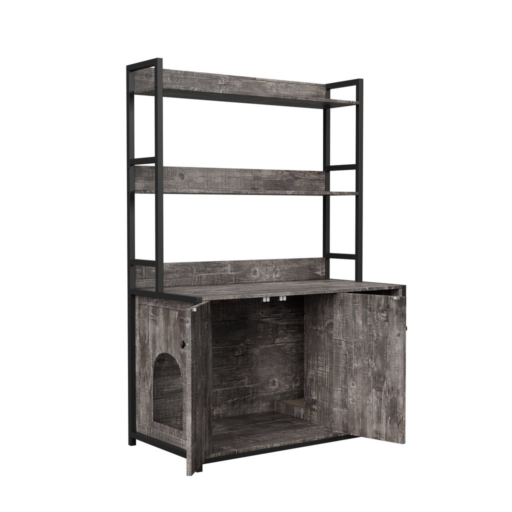 Large Cat Litter Box Enclosure with Shelf Storage - Grey