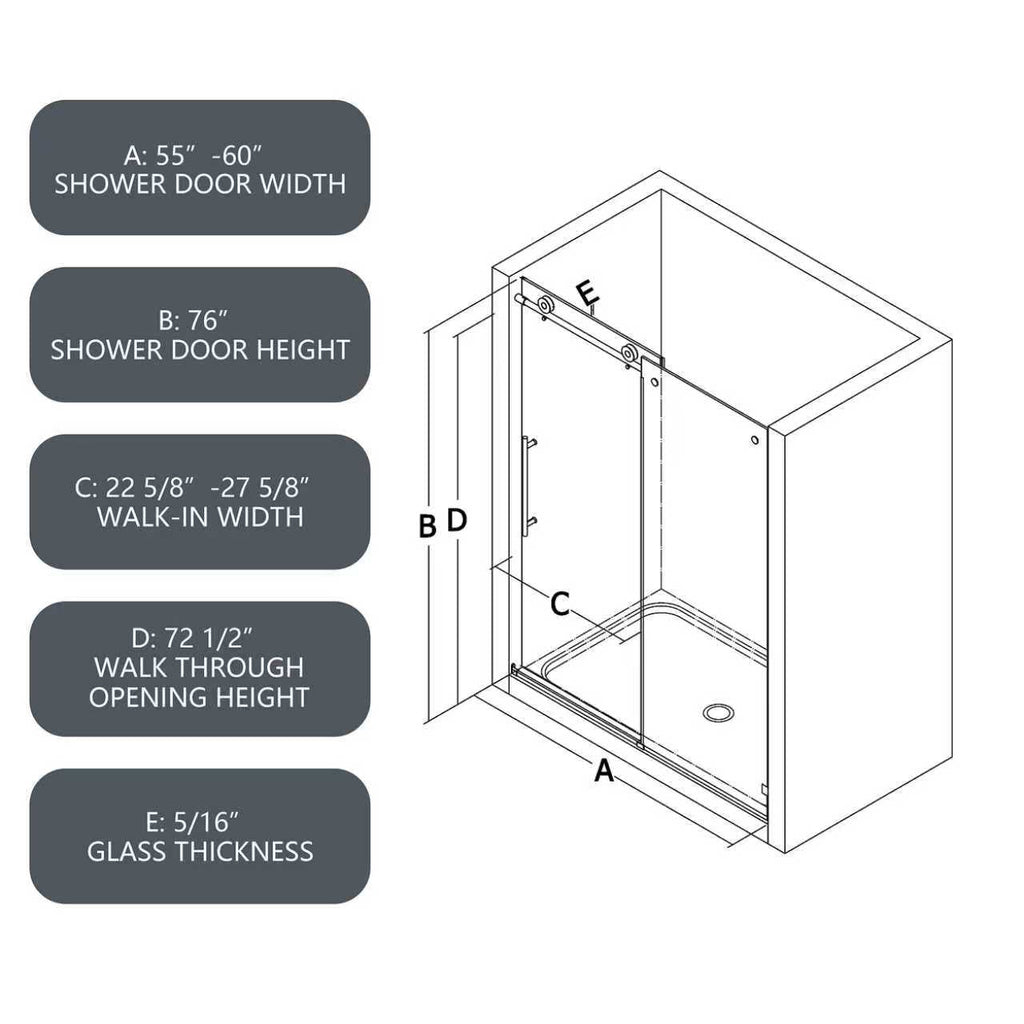Matte Shower Door with Soft-Closing Function - Matte Black