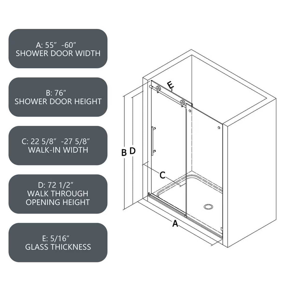 Matte Shower Door with Soft-Closing Function - Matte Black