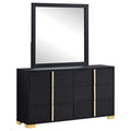 Black 6 Drawer Dresser & Mirror with Gold Accents
