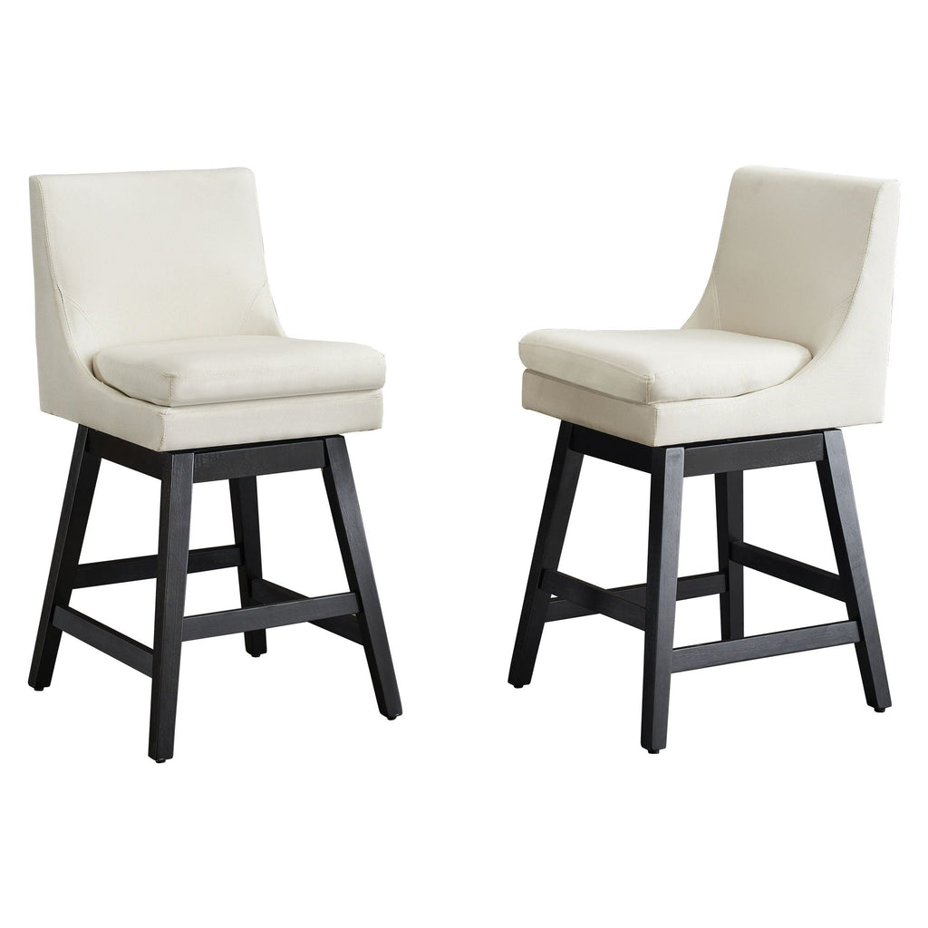 Upholstered Swivel Bar Stools with Ergonomic Design - Cream White (Set of 2)