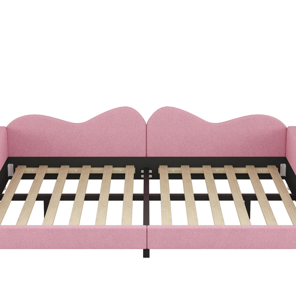 Upholstered Daybed with Cloud-Shaped Backrest - Full Size, Sherpa Fabric