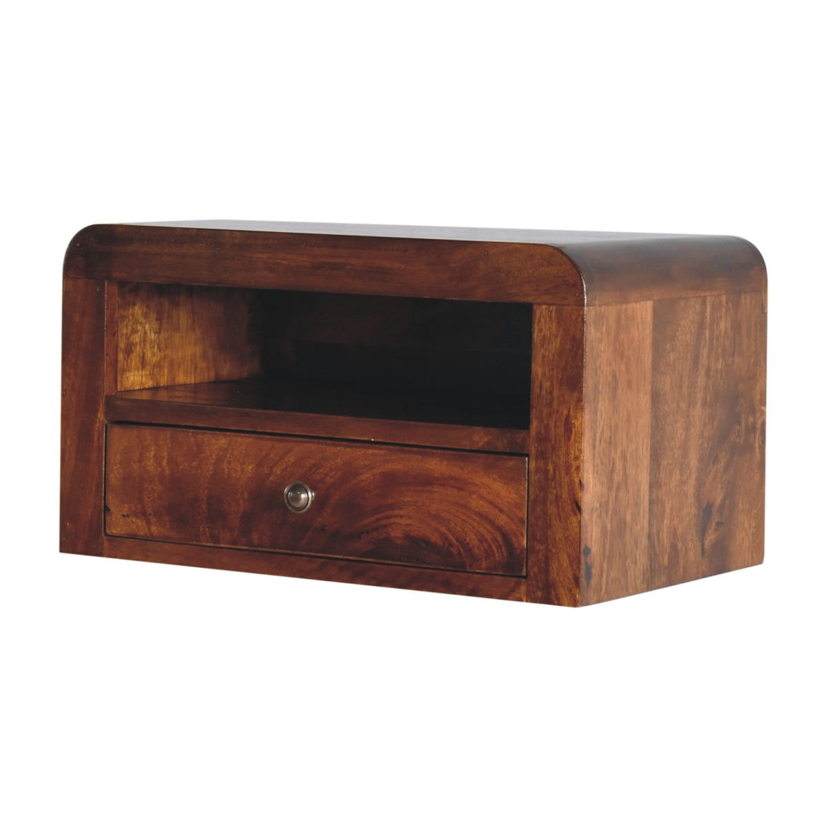 Chunky Chestnut Floating Bedside Nightstand with Drawer and Shelf - Chestnut