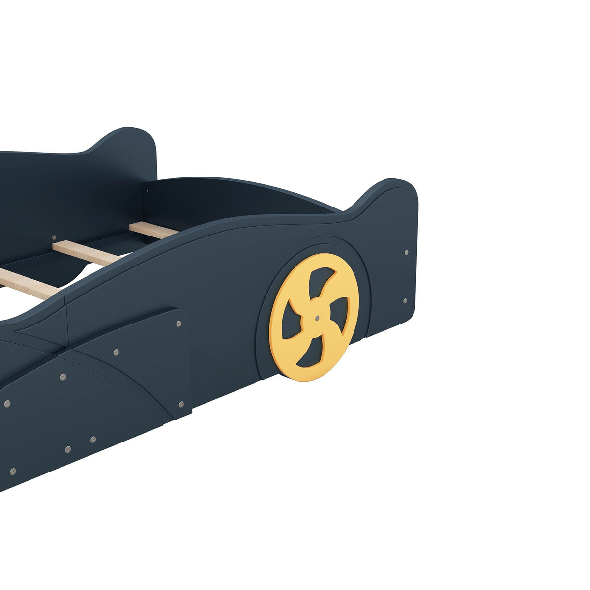 Race Car Platform Bed with Storage and Wheels - Black or Blue