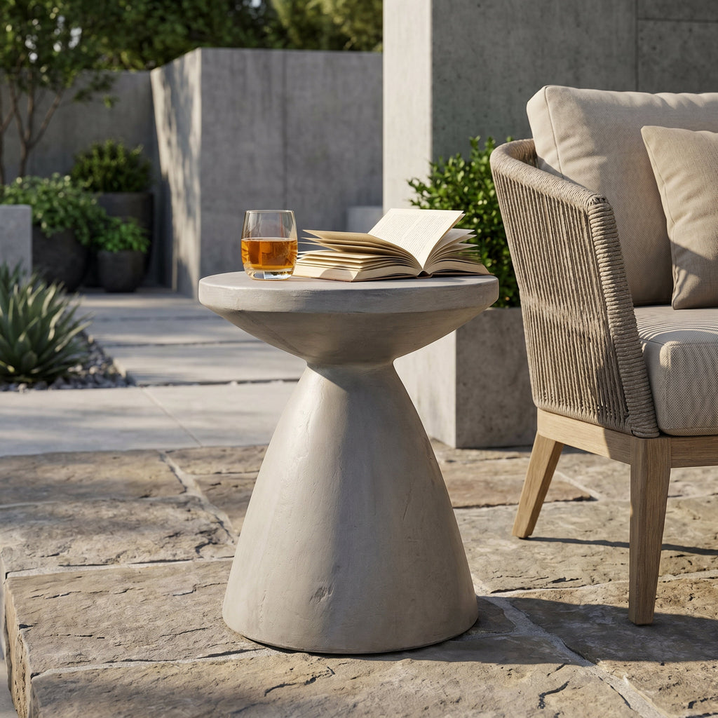 Lightweight Concrete Outdoor Side Table with Modern Design - Light Grey