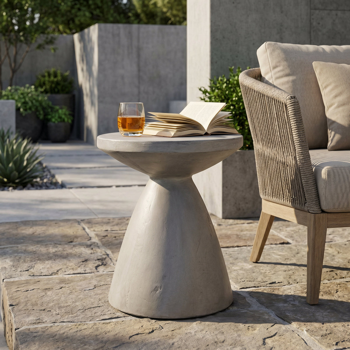 Lightweight Concrete Outdoor Side Table with Modern Design - Light Grey