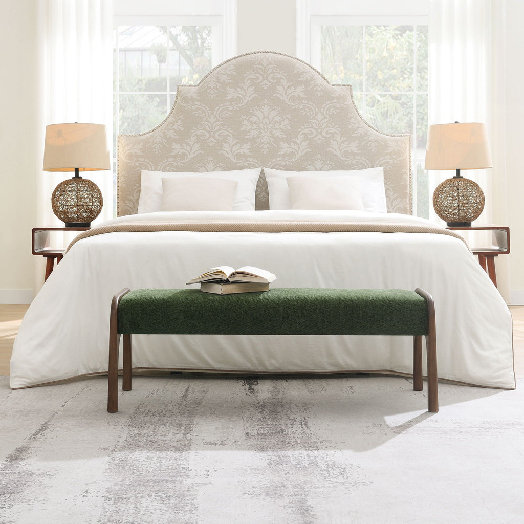 Modern Upholstered Long Bench with Plush Cushion - Beige or Dark Green