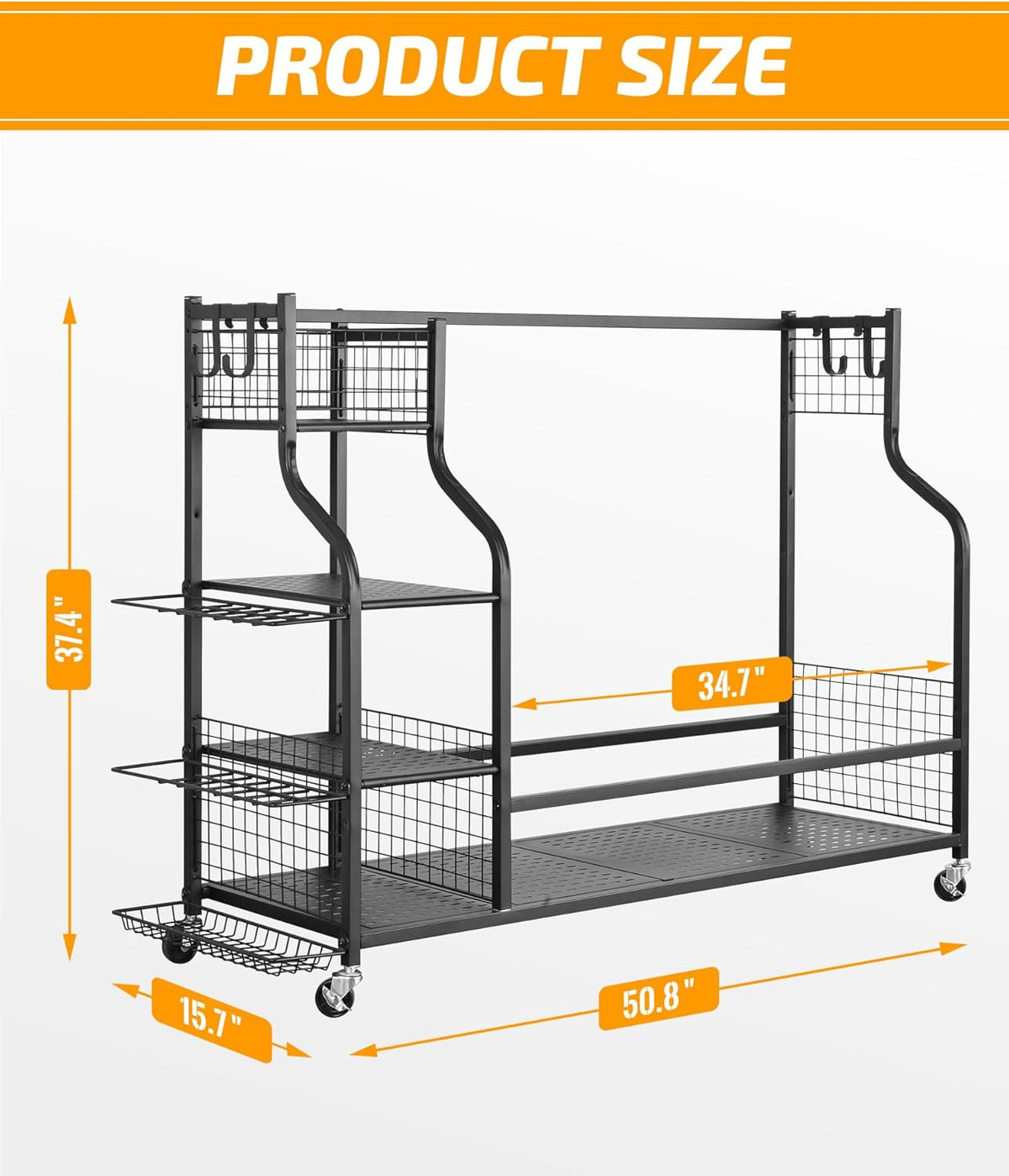 Extra Large Golf Bag Organizer with Wheels and Shelves - Steel