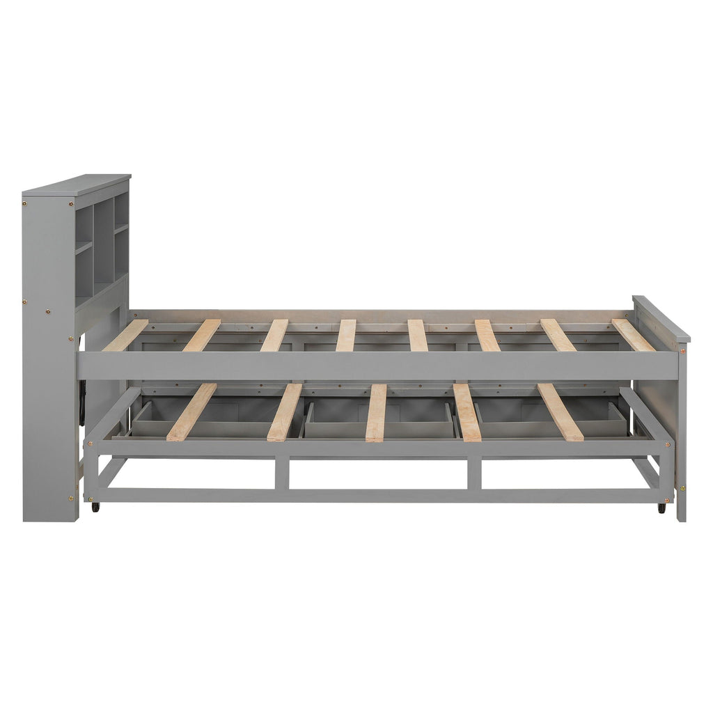 Platform Bed with Storage Headboard, USB, Trundle & 3 Drawers - Twin or Full