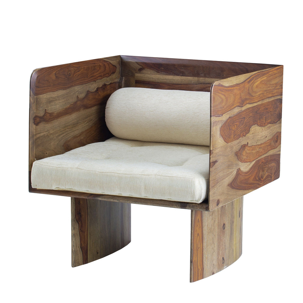 Wooden Arm Chair with Panel-Style Legs - Brown