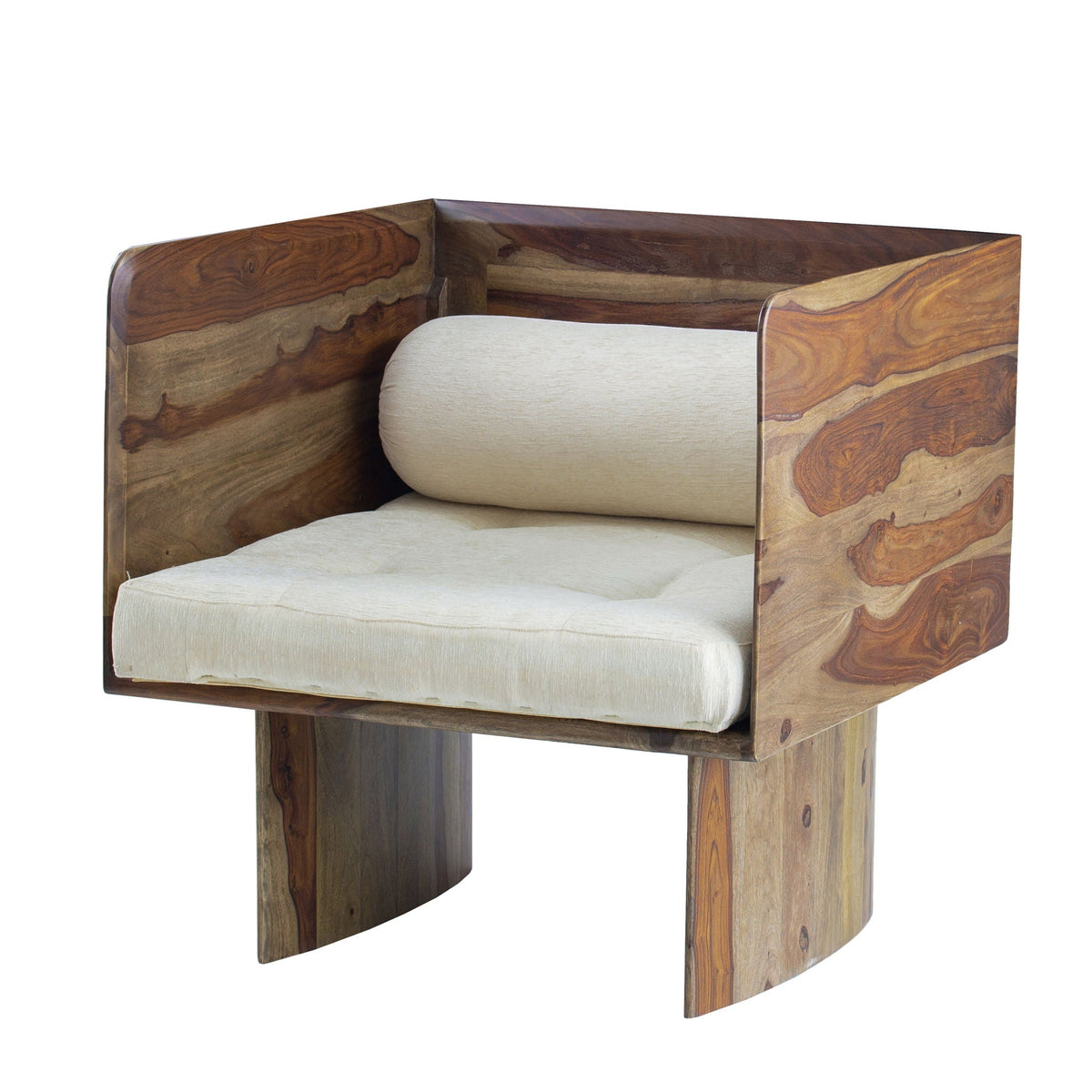 Wooden Arm Chair with Panel-Style Legs - Brown